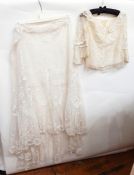Edwardian lace overskirt with small train and a bodice, the two pieces are different colours and a s