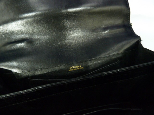 Vintage 1960's black crocodile handbag, labelled Selfridges International Collection, brass coloured - Image 3 of 6