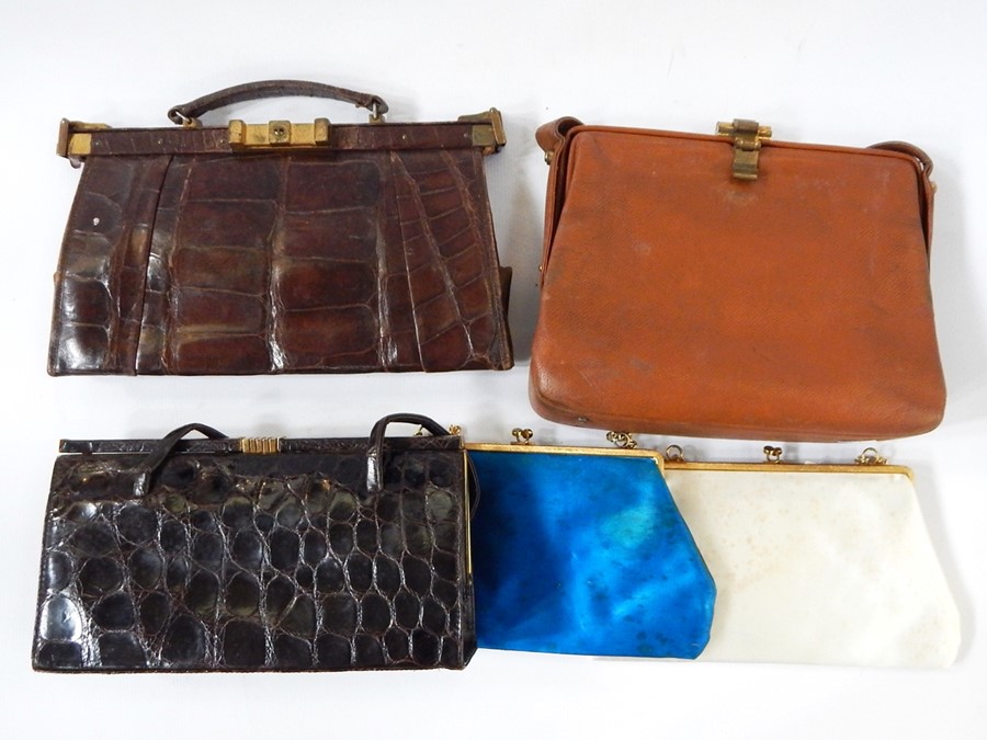 Various 1950's/60's vintage chiffon hats and vintage bags including two crocodile, various modern - Image 2 of 5