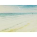 Derek Hare Watercolour Beach scene, signed and dated 1990, 14cm x 90cm