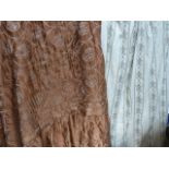 Vintage brown satin quilted single bedspread with valence, a large full length single curtain, lined