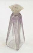 1920s/1930s Lalique style glass tinted satin clear glass perfume bottle with square moulded stopper,