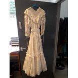 Mid 1980's wedding dress, frills and flounces ( no label) with an gentleman's rust coloured cord