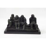 Florian Wasneak (b.1962) bronze "Waiting", study of figures upon steps, 17cm