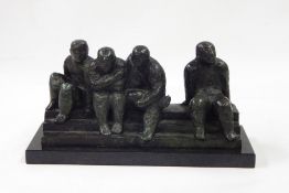 Florian Wasneak (b.1962) bronze "Waiting", study of figures upon steps, 17cm