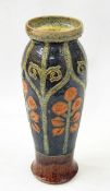 Large continental pottery Art Nouveau vase, shouldered slightly tapering incised with styled rose