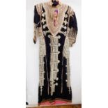 Middle Eastern robe/dress in black cotton, heavily embroidered with metal detail and cotton, gold-