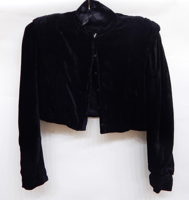 Short velvet jacket with bow detail and a few remnants, vintage material circa 1940's, a 1950's