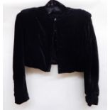 Short velvet jacket with bow detail and a few remnants, vintage material circa 1940's, a 1950's