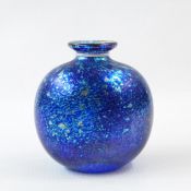 Norman Stuart Clarke glass vase, flattened ovoid with allover iridescent blue and silver mottled