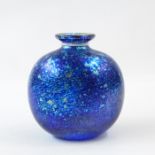 Norman Stuart Clarke glass vase, flattened ovoid with allover iridescent blue and silver mottled