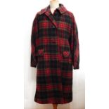 Tartan wool vintage overcoat; a fake fur coat printed as leopard and a suede three-quarter length