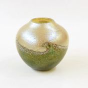 Norman Stuart Clark iridescent pale pink and green glass spherical vase