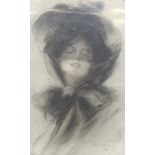 After Philip Boileau (1864-1917) Black and white print  Study of lady in hat, dated 1904, 37cm x