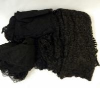 Quantity of various black lace items including mantilla, shawls, pieces, etc