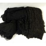 Quantity of various black lace items including mantilla, shawls, pieces, etc