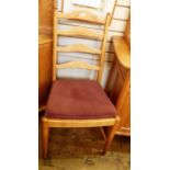 Set of four Ercol ladderback dining chairs with red ground upholstered seats (4)
