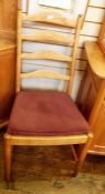 Set of four Ercol ladderback dining chairs with red ground upholstered seats (4)