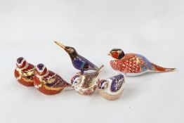 Various Royal Crown Derby paperweights (one damaged) and a cloisonne kingfisher (7)