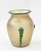Early 20th century iridescent glass vase shouldered, the iridescent pink gold scale ground with