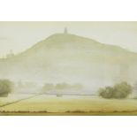 Tom Barnfield Watercolour drawing Glastonbury Dawn, 16.5cm x 22cm