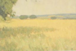 Stephen Brown Oil on panel "Fields Nr Chardstock", initialled lower left and titled verso, 11cm x