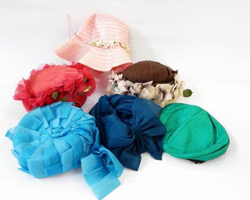 Various 1950's/60's vintage chiffon hats and vintage bags including two crocodile, various modern