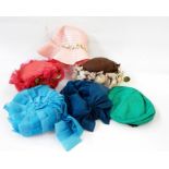 Various 1950's/60's vintage chiffon hats and vintage bags including two crocodile, various modern