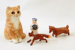 Winstanley ginger cat seated 16cm, model dachshund on hind legs probably Beswick, Beswick model