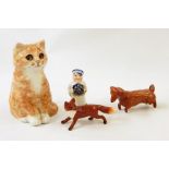 Winstanley ginger cat seated 16cm, model dachshund on hind legs probably Beswick, Beswick model