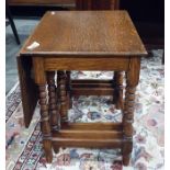 20th century oak nest of three tables, the largest table with gateleg flap, all on bobbin and