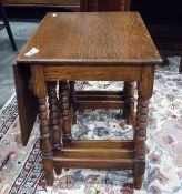 20th century oak nest of three tables, the largest table with gateleg flap, all on bobbin and