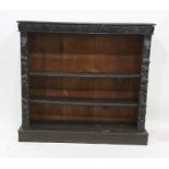 Twentieth century carved wood open bookcase to plinth base, stained 125 x 112cms