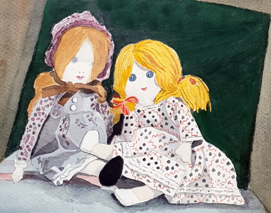 20th Century School Watercolour Study of Rag dolls, unsigned 27.5 x 35 cm