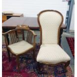 19th century mahogany spoonback chair, cream upholstered seat and back, cabriole supports to brass