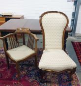 19th century mahogany spoonback chair, cream upholstered seat and back, cabriole supports to brass