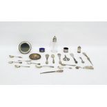 Quantity of miscellaneous silver to include silver-mounted glass sugar sifter, two open salts,