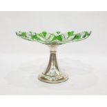 Bohemian cut glass and green flash tazza raised on a silver spreading stem to a circular base,