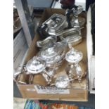 Silver plated Georgian style part tea and coffee service comprising a baluster coffee pot and cover,
