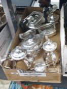 Silver plated Georgian style part tea and coffee service comprising a baluster coffee pot and cover,