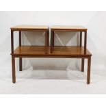 Twentieth century teak rectangular table  with two nesting tables under on chamfered supports