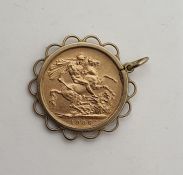Edwardian sovereign pendant 1906, in pierced scalloped mount  Condition ReportThe weight is approx