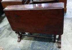 Mahogany dropleaf table on twin column pedestal support