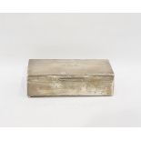 Silver rectangular cigarette box of plain form, cedar wood lined, on squashed bun feet, London early