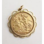 Victorian sovereign pendant 1898, in scalloped pierced mount  Condition ReportThe weight is approx