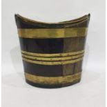 Georgian oak and brass-banded peat bucket, boat-shaped