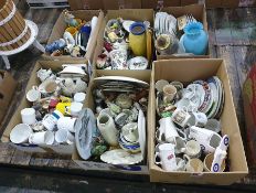 Six boxes of table and collectable ceramics including branded mugs, animal figures, decorative