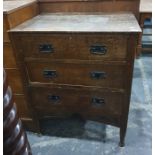Twentieth century oak chest of three drawers  73 x 95 cms