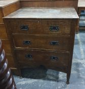 Twentieth century oak chest of three drawers  73 x 95 cms