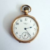 Waltham gold plated cased open face pocket watch with subsidiary second handCondition Reportimage
